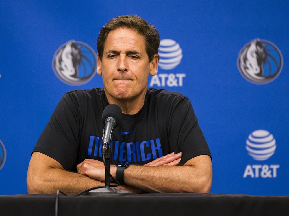Dallas Mavericks owner Mark Cuban speaks to reporters after the Dallas Mavericks beat the Denver Nuggets 113-97 March 11 in the American Airlines Center in Dallas.  