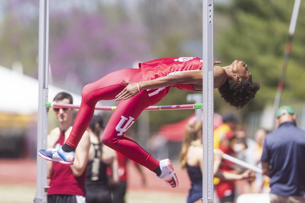 <p>Then-sophomore vaulter Mahogony Jenkins leaps over the bar on April 23, 2022, at Robert C. Haugh Complex. </p>