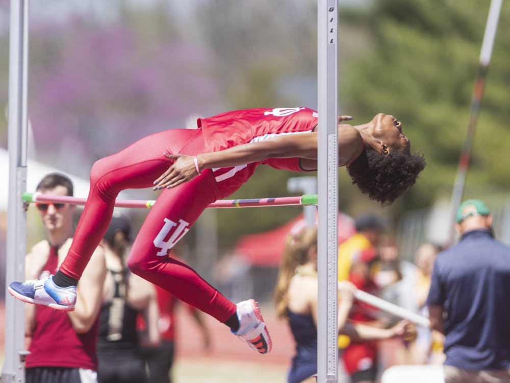 Then-sophomore vaulter Mahogony Jenkins leaps over the bar on April 23, 2022, at Robert C. Haugh Complex. 