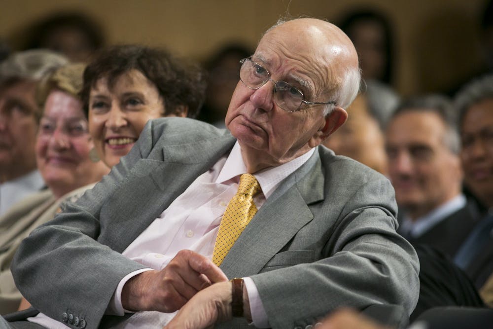 Former Federal Reserve Chairman Paul Volcker attends the Inaugural Michel Camdessus Central Banking Lecture on financial stability on July 2, 2014, in Washington, D.C. Volcker died Sunday in New York City.