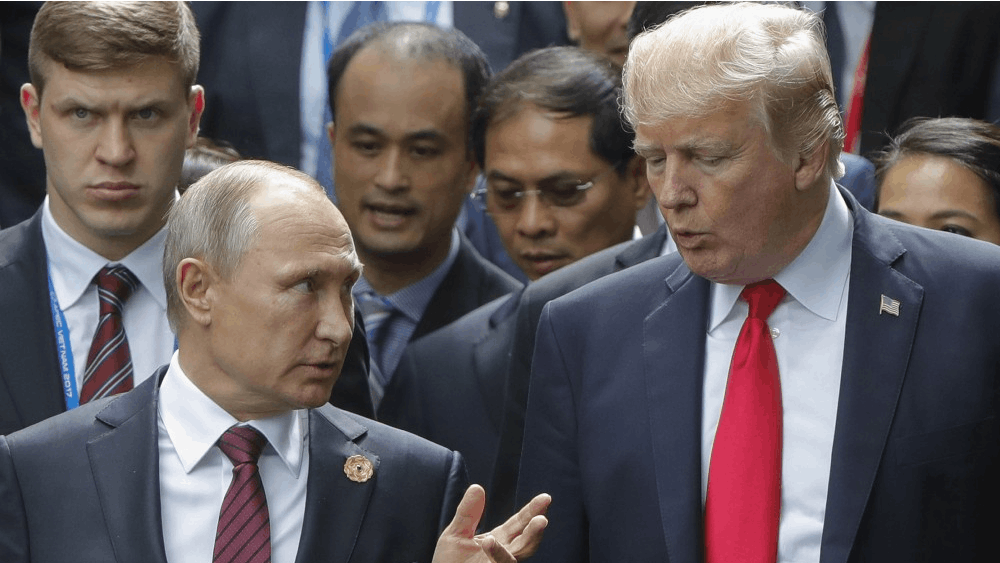 Russian President Vladimir Putin and President Trump talk during a session of world leaders at the 25th Asia-Pacific Economic Cooperation Summit on Nov. 11, 2017, in Vietnam. In early March 2018, Russia was accused of poisoning a former Russian spy on British soil. Many countries have expelled Russian diplomats from there countries and Russia has retaliated by expelling 60 U.S. diplomats and closing the U.S. consulate in St. Petersburg, Russia.