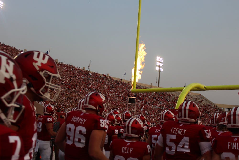 The Indiana football team exits the locker room Sept. 11, 2021, ahead of its game against the University of Idaho. This Saturday’s game against No. 4 Penn State will be the first time Indiana will play on ABC’s "Saturday Night Football".
