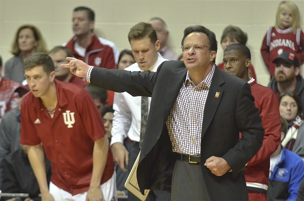 Head Coach Tom Crean yells instructions during IU's game against Ohio State on Sunday at Assembly Hall. The Hoosiers won 85-60.