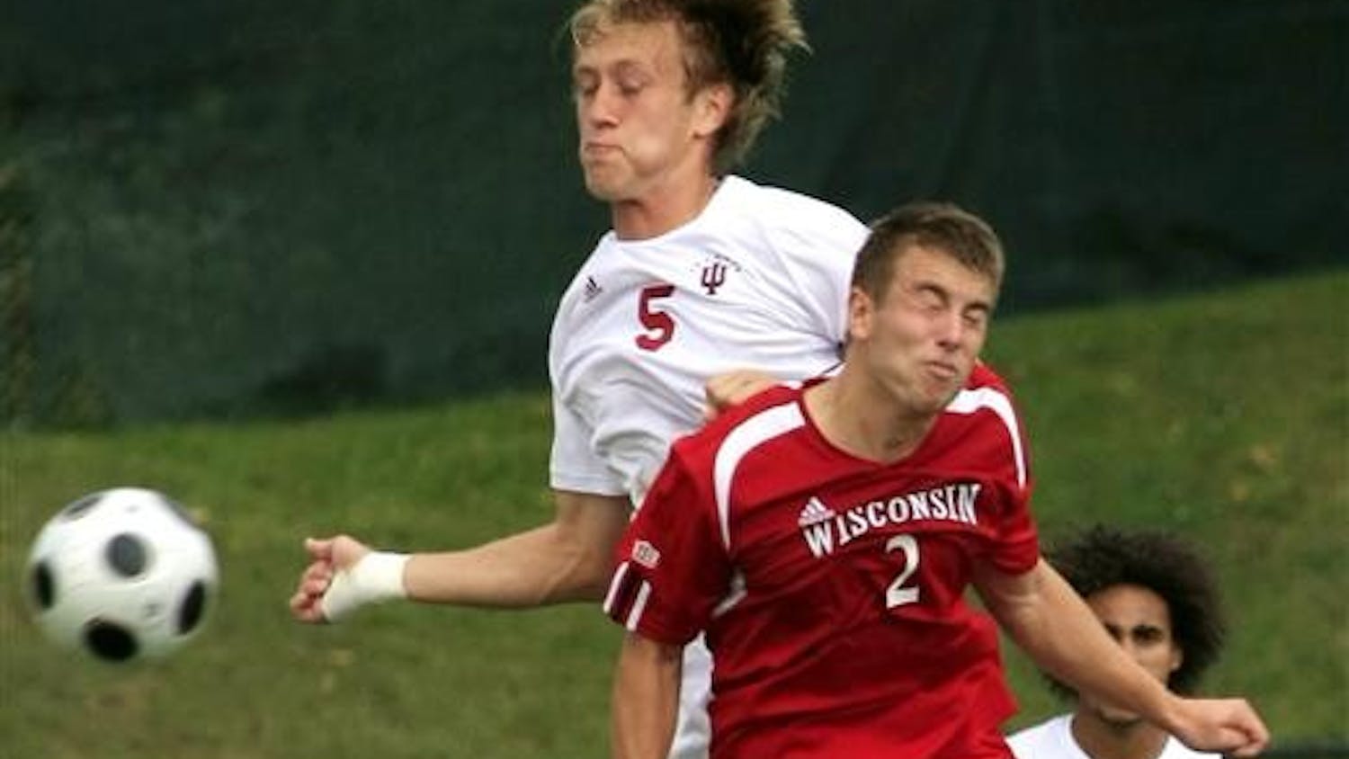 IU midfielder Brad Ring battles with Wisconsin's Brandon Miller during a game on Sept. 21 at Bill Armstrong Stadium.