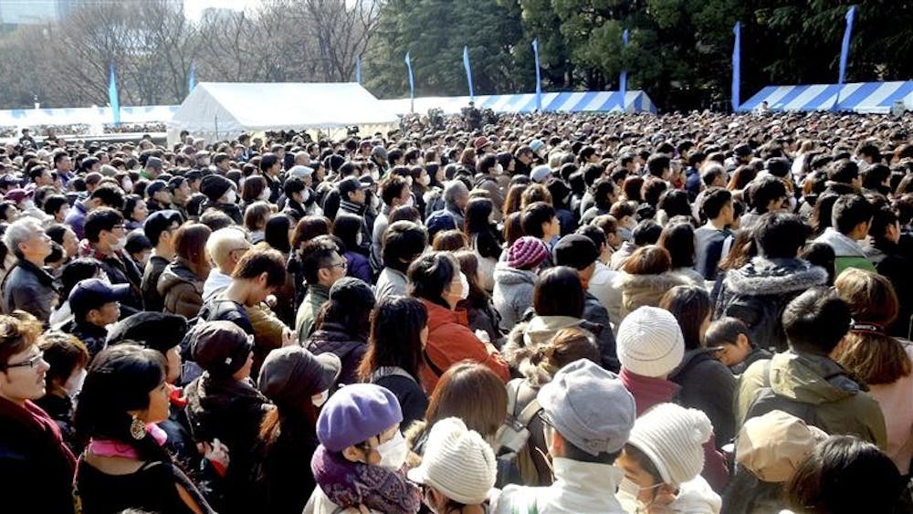 A huge crowd of Japanese people protest against nuclear weapons March 9 in Tokyo.
