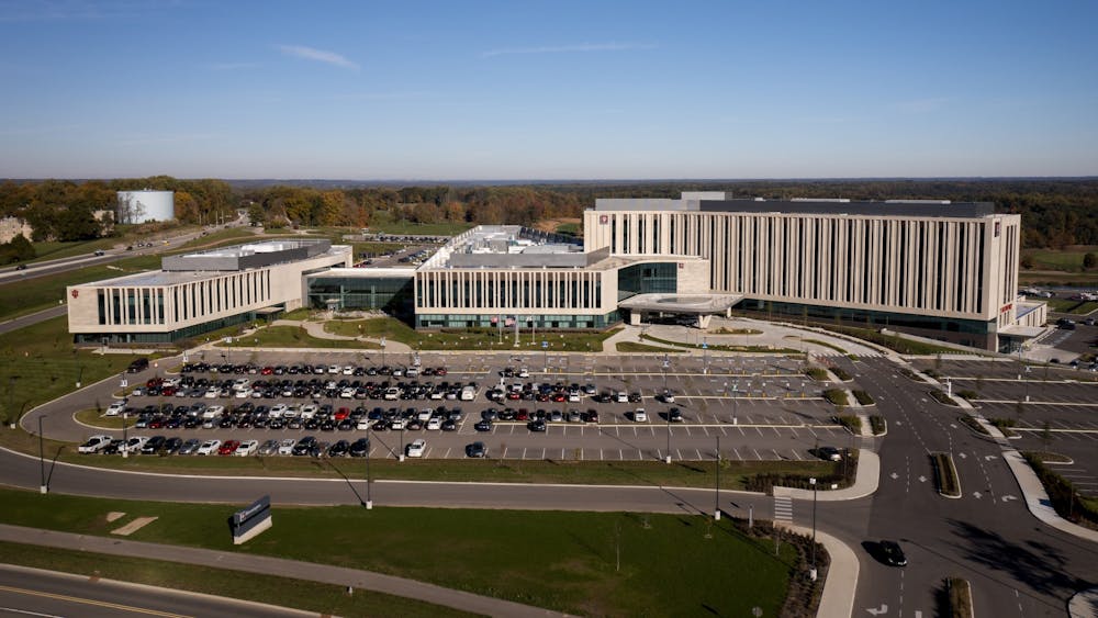 The Indiana University Regional Academic Health Center is pictured from the air Oct. 27, 2021, in Bloomington. IU Health has requested the assistance of the Indiana National Guard amid rising COVID-19 hospitalizations, according to a statement from IU Health.
