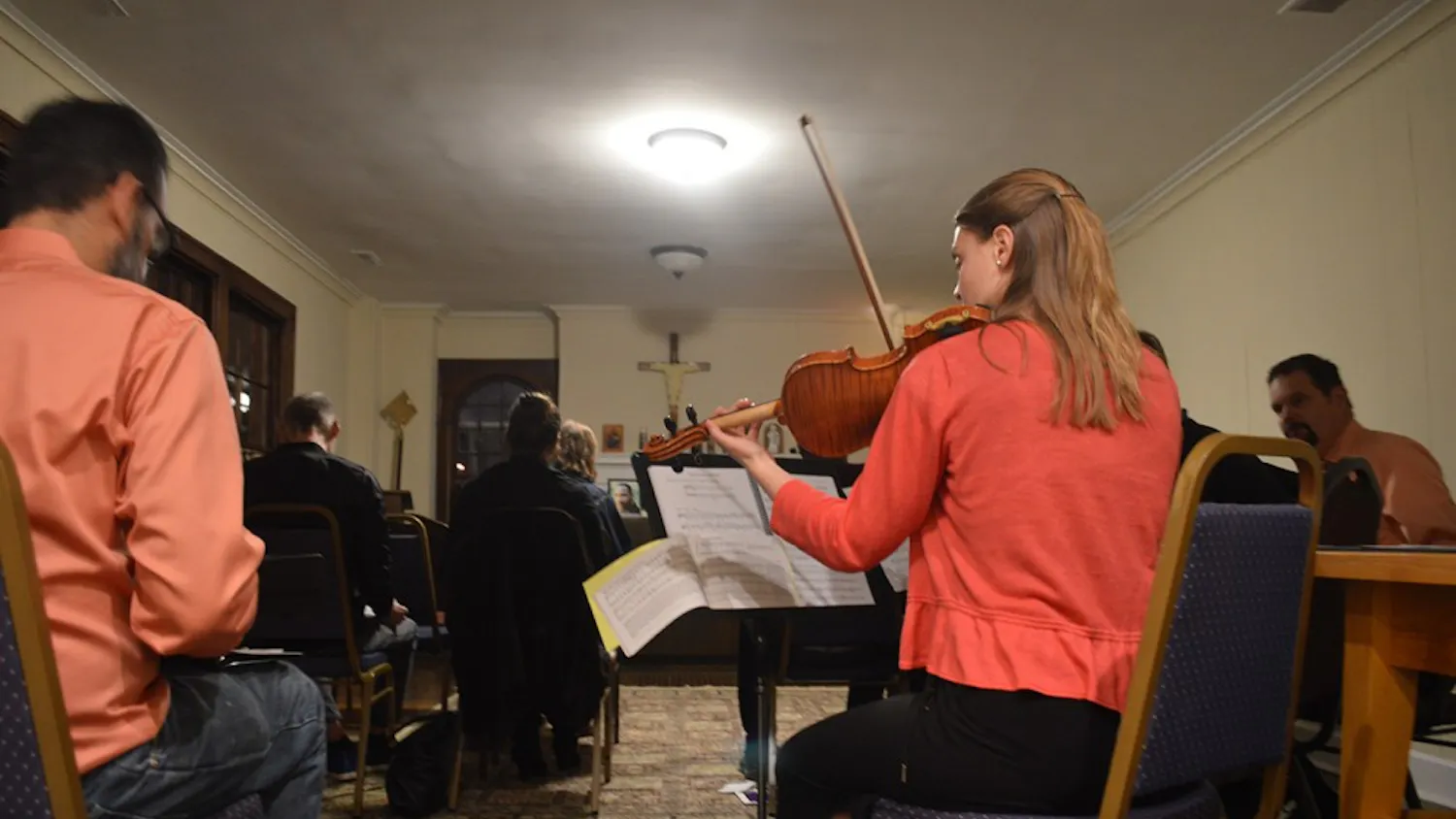 The song Veni Sancte Spiritus (Come Holy Spirit) plays at the beginning of a Taizé service at the Canterbury House on Tuesday. Taizé is an interfaith service meant to bring people together with meditation and songs. 