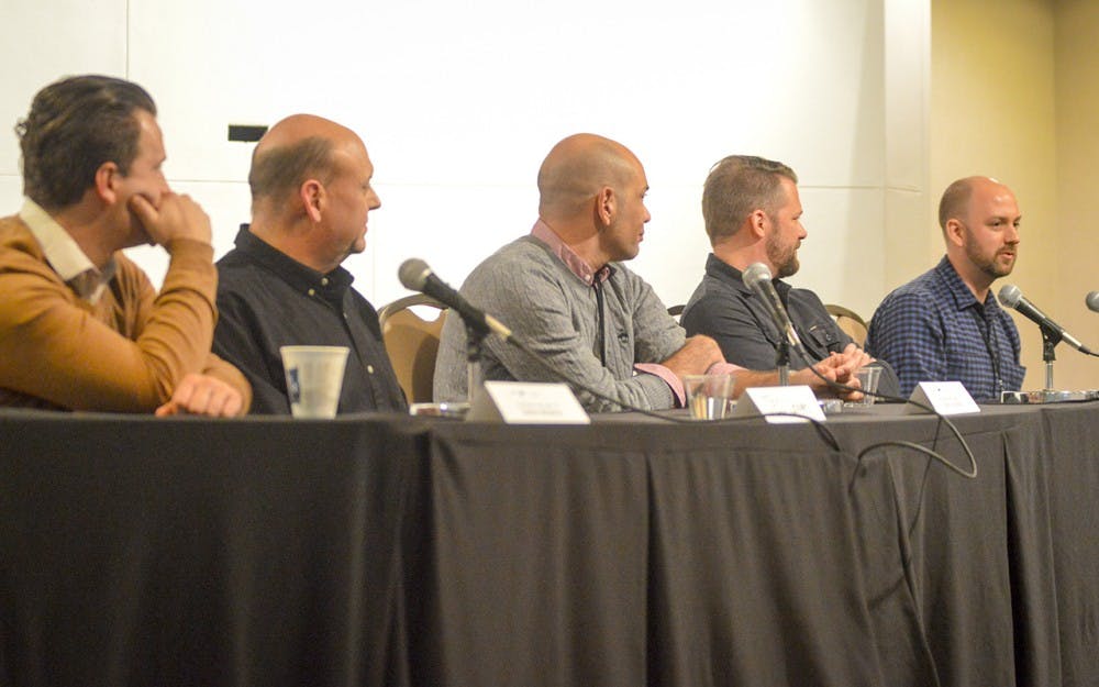 Music industry professionals speak on the shift toward streaming and advertising during the Bloomington Music Summit Saturday afternoon in the IMU.