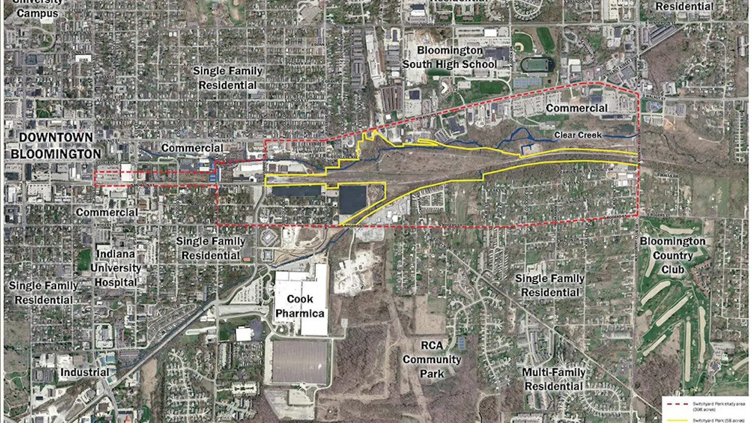 The 57 acres of former railroad property will be converted by the City of Bloomington to Switchyard Park.