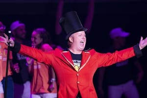 David Quilleon, senior vice president of global mission, state development and operations for Best Buddies, performs "The Greatest Show" from the movie "The Greatest Showman" at the Best Buddies Leadership Conference on Friday evening in the IU Auditorium. Quilleon has been an employee at Best Buddies since 1996, and has been part of the organization since 1991.&nbsp;