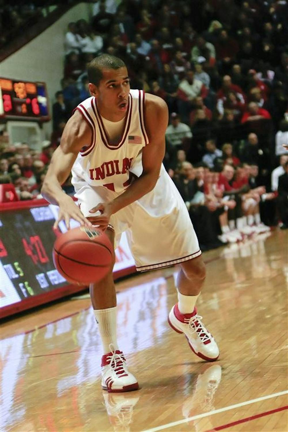 Freshman guard Verdell Jones looks for a pass during the Hoosiers 72-66 loss to Michigan Jan. 7 at Assembly Hall.