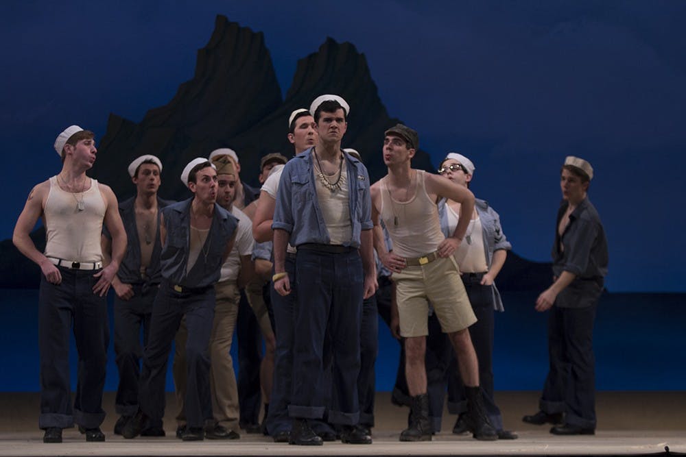 Casts act in the dress rehearsal of "South Pacific" in the Musical Arts Center on Thursday night. "South Pacific" opens Friday.