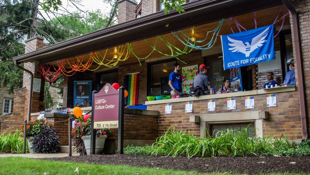 Streamers, a pride flag and the official crest of Scouts for Equality is pictured July 31 outside the LGBTQ+ Culture Center. The Boy Scouts of America ended its ban against openly gay members in May 2013. The ban had previously been in place since 1978.