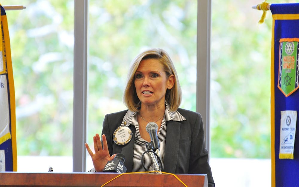 <p>Sen. Shelli Yoder gives a speech to the Bloomington Rotary Club in 2016 in the Indiana Memorial Union. Yoder said citizens are not being given the opportunity to voice their opinions on bills, despite promises from the Republican supermajority to encourage constituent participation.</p>