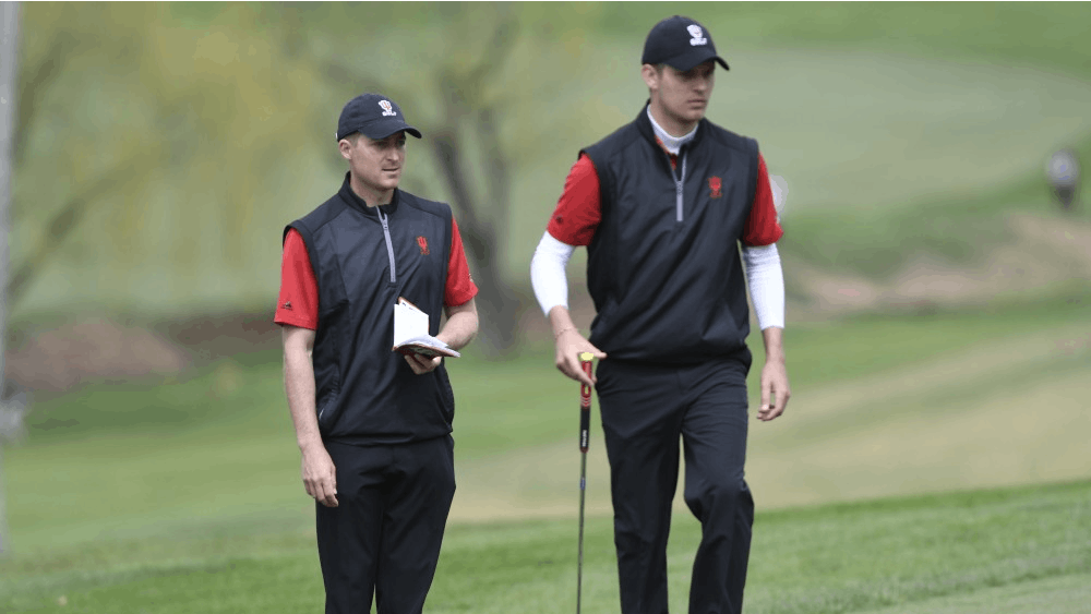 IU men&#x27;s golf Assistant Coach Corey Ziedonis and junior Evan Gaesser attend the Big Ten Men&#x27;s Golf Tournament on April 27, 2018. IU participated in the Redhawk Invitational on April 1-2 in University Place, Washington. 