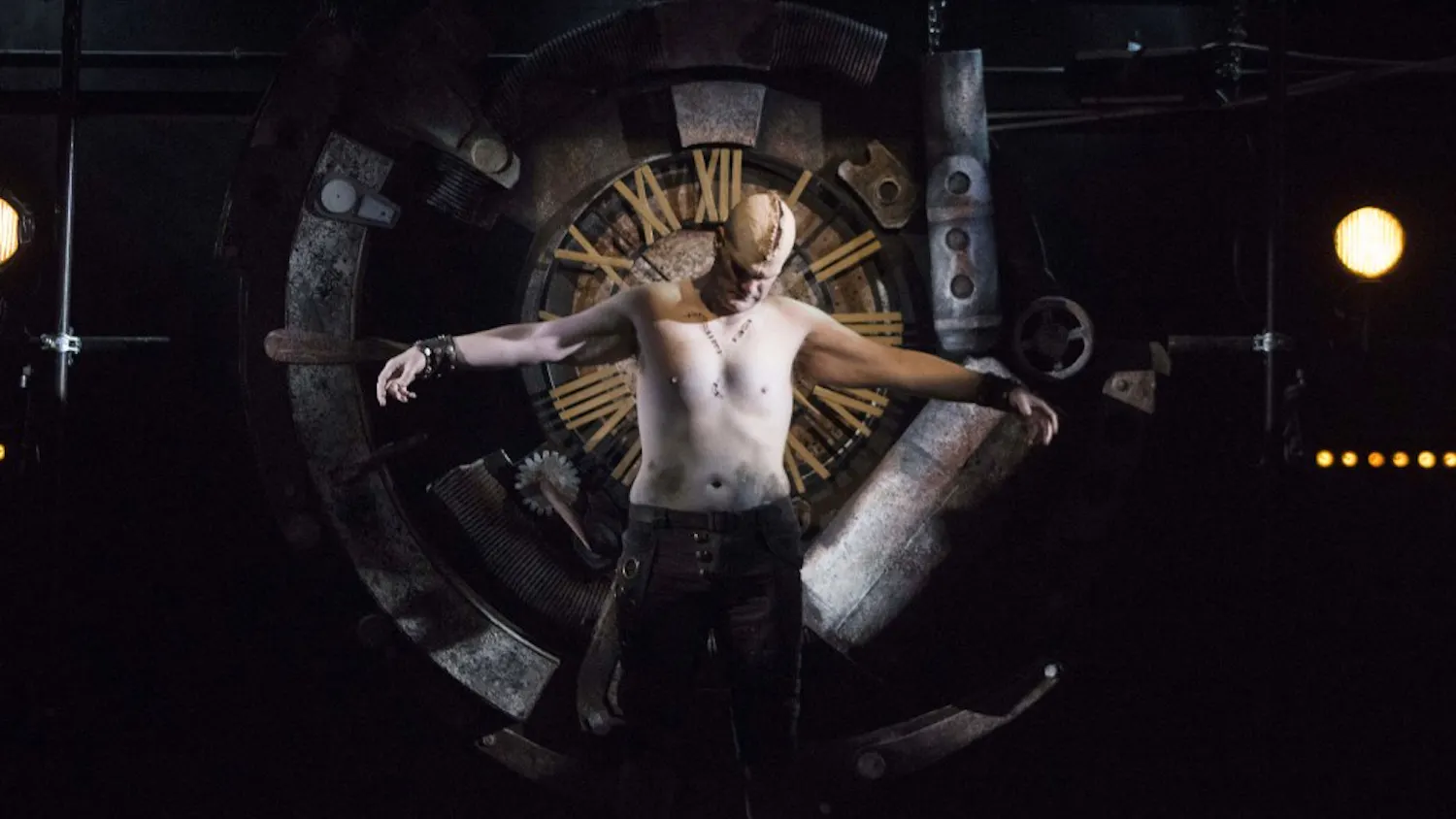 Christopher Ellis, acting as the Creature in the Cardinal Stage's production of "Frankenstein," comes to life as he is tied up to a machine. "Frankenstein" is showing from Oct. 27 to Nov. 5 in Buskirk-Chumley Theater.
