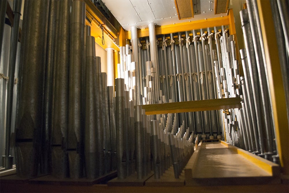The IU Auditorium organ was built in 1969 and includes parts from the original organ when it was installed in IU Auditorium in 1944. 