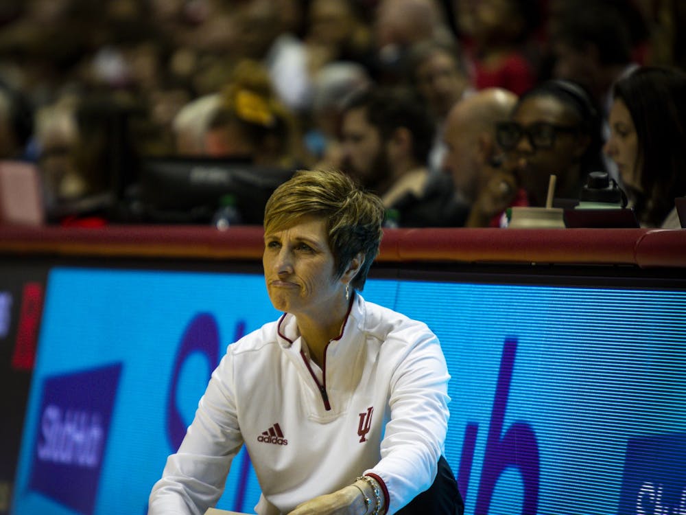 Head Coach Teri Moren is disappointed after a call Jan. 29, 2023, at Simon Skjodt Assembly Hall in Bloomington. The Hoosiers will play in front of a sold out crowd at Purdue on Sunday.