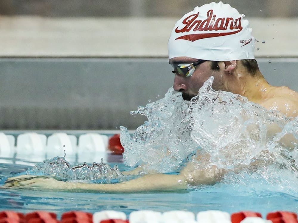 Then-senior Brock Brown competes during the 2021 Big Ten Championships on March 6 at the McCorkle Aquatic Pavilion. Indiana swim and dive defeated Purdue on Saturday at the Morgan J. Burke Aquatic Center in West Lafayette.