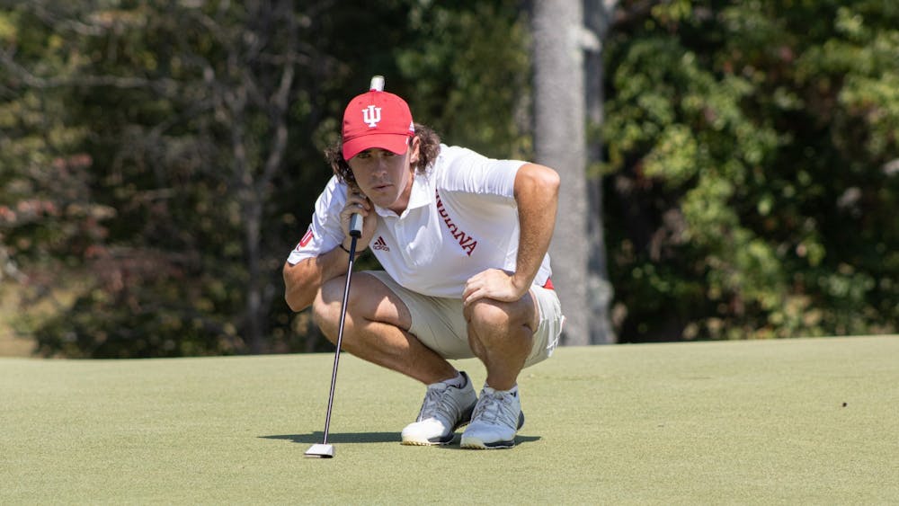 Sophomore Clay Merchent prepares for his putt during the Hoosier Collegiate Invite on Sept. 6, 2021, at Pfau Golf Course in Bloomington. Indiana will play in the Big Ten Tournament on Feb. 4 and Feb. 5 in Hammock Beach, Florida.  