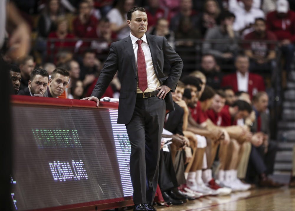 Head coach Archie Miller stands on the sideline during the Hoosiers' game against the Youngstown State Penguins on Friday at Simon Skjodt Assembly Hall. The Hoosiers beat the Penguins, 79-51.