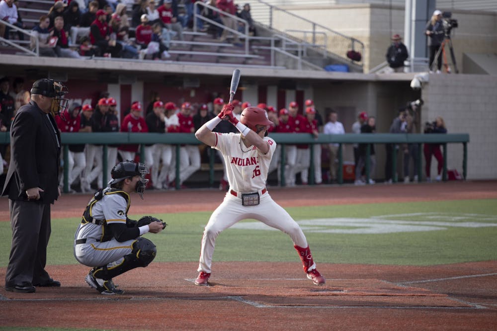 <p>Redshirt junior Bobby Whalen is up to bat April 7, 2023, at Bart Kaufman Field in Bloomington. Indiana baseball will play Michigan State to end the regular season from Thursday to Saturday. </p>