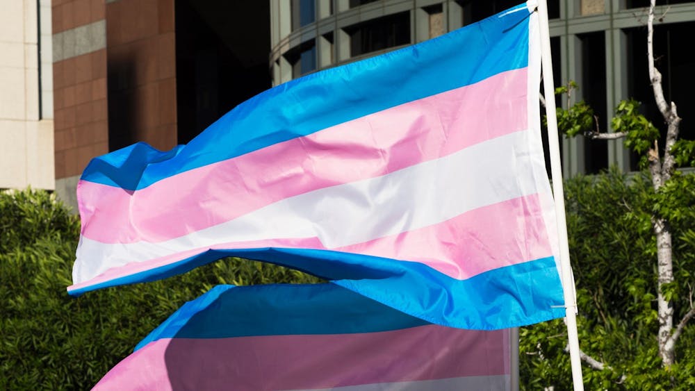 Transgender pride flags flutter in the wind at a gathering to celebrate International Transgender Day of Visibility, March 31, 2017, at the Edward R. Royal Federal Building in Los Angeles. The LGBTQ+ Culture Center at IU offers support for transgender students.