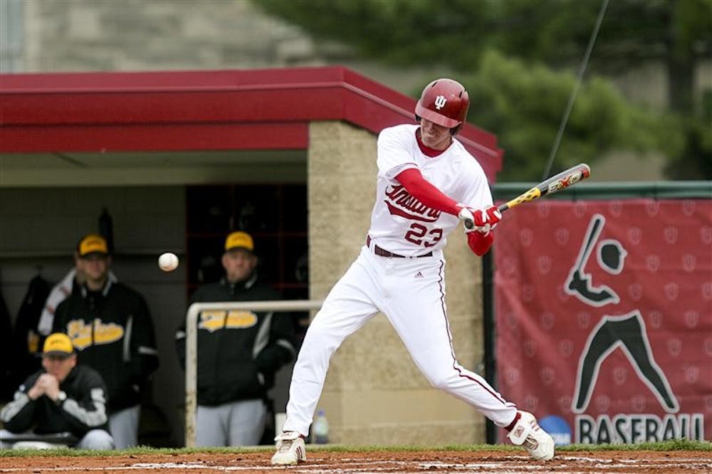 Sophomore outfielder Kipp Schutz takes a swing during the Indiana Hoosiers 9-5 win against Valparaiso April 8 at Sembower Field. The Hoosiers face Ball State on the road today at 3 p.m.