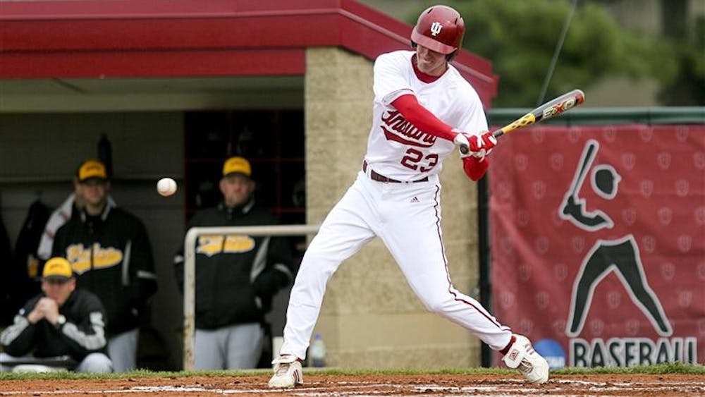 Sophomore outfielder Kipp Schutz takes a swing during the Indiana Hoosiers 9-5 win against Valparaiso April 8 at Sembower Field. The Hoosiers face Ball State on the road today at 3 p.m.