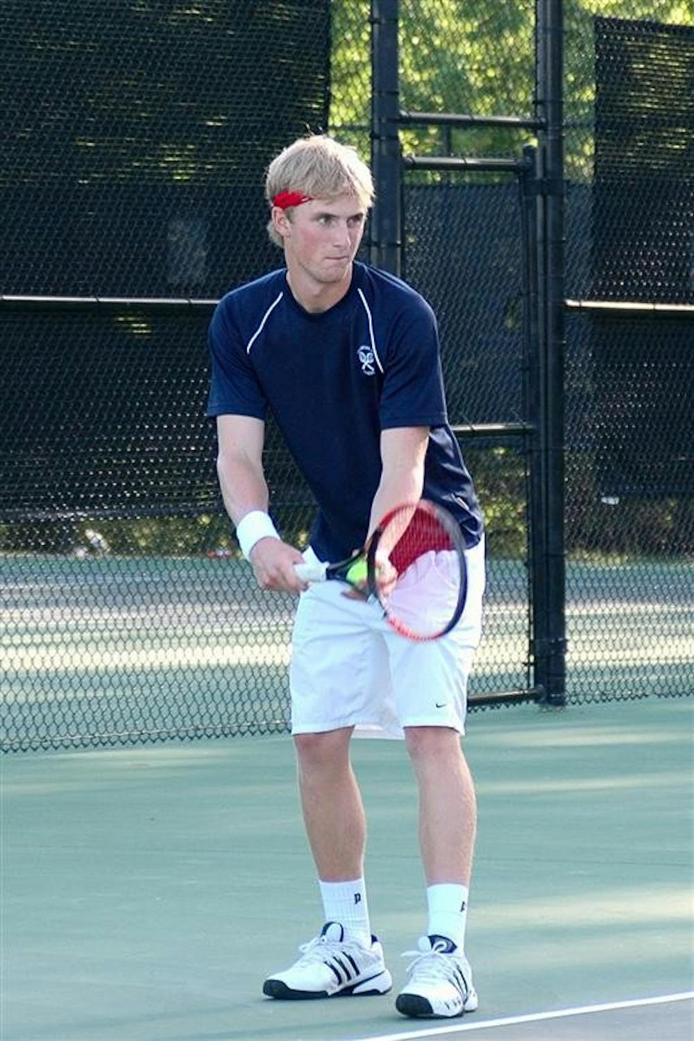 IU tennis recruit Tommy Aliber prepares to serve May 8th, 2009. Aliber is ranked No. 1 in the under-18 Missouri Valley region.
