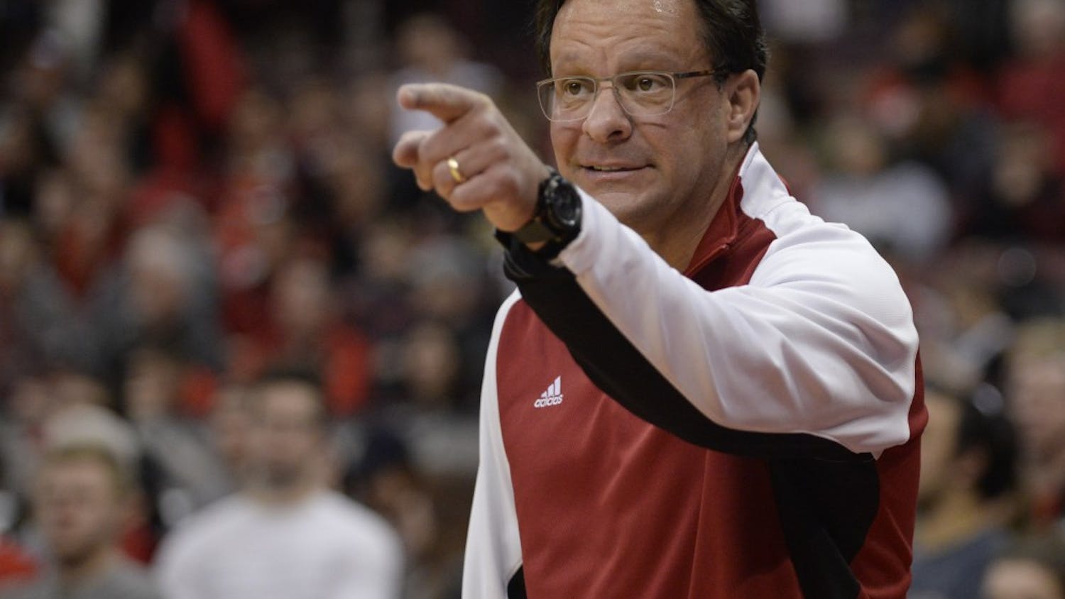 Head coach Tom Crean calls out a play to his players during IU's game against Ohio State on Sunday at Value City Arena at the Jerome Schottenstein Center.