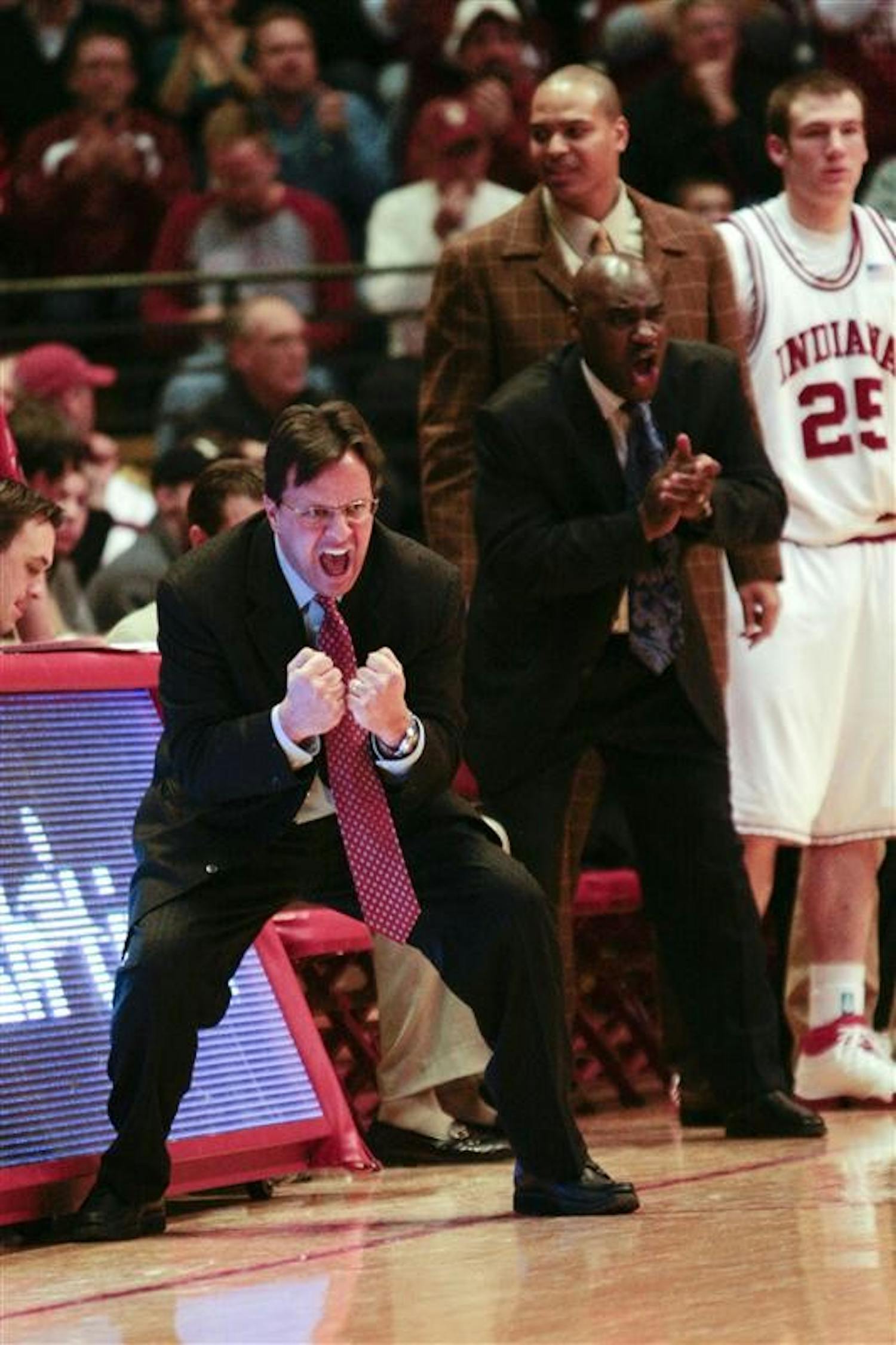 Coach Tom Crean reacts following a Hoosier play during the team's 68-60 victory over Iowa Feb. 4 at Assembly Hall.