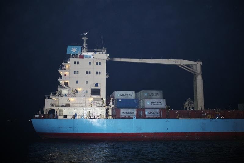 The American ship, the Maersk Alabama, whose captain remains held hostage by Somali pirates, arrives Saturday in Mombasa, Kenya, with the 19 remaining crew members aboard. Capt. Richard Phillips is still being held in the lifeboat hundreds of miles from land. U.S. warships are nearby monitoring the situation. The U.S.-flagged ship was attacked by Somali pirates firing automatic weapons Wednesday but its unarmed crew locked themselves in a secure room and then overpowered one of the pirates.