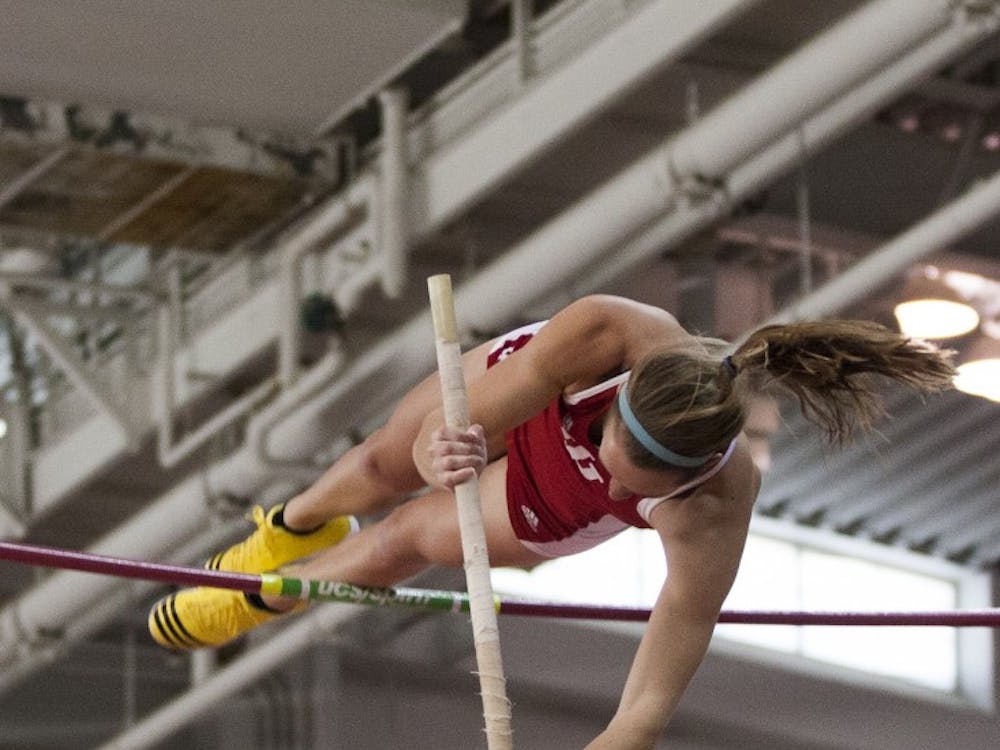 Freshman Sydney Clute competes in the pole vault competition at the Indiana Relays on Saturday, January 26, 2013 in Harry Gladstein Fieldhouse. Clute is competing in the pole vault at the NCAA Championshpis this weekend in Eugene, Oregon.