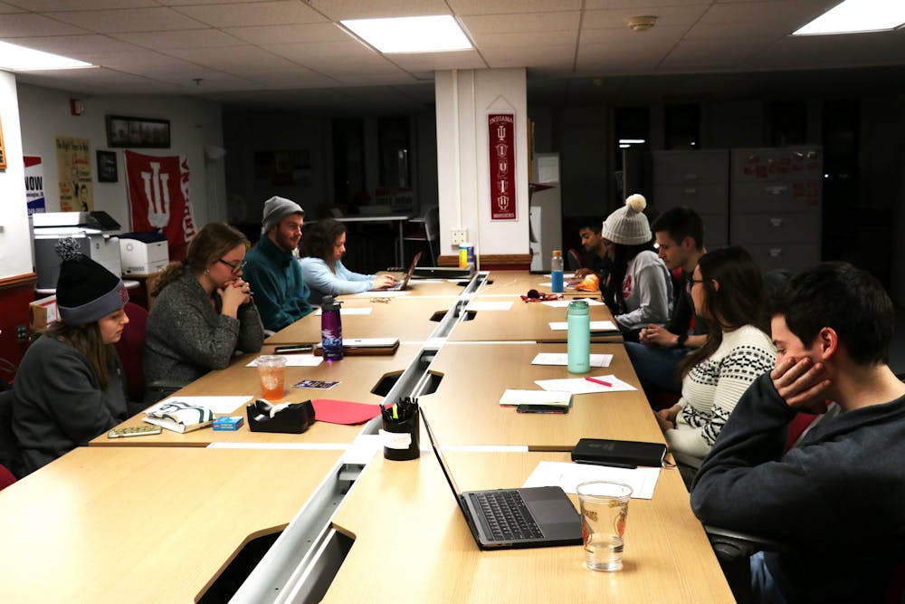 <p>Members of the IU Student Government meet Jan. 21 in the Indiana Memorial Union activities tower. IUSG&#x27;s new plans include increasing voting registration, expressing concerns about IU-Notify and planning equity training for staff.</p>