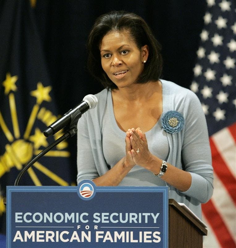 Michelle Obama, wife of Democratic presidential candidate Sen. Barack Obama, D-Ill., speaks during a round table discussion with working women focusing on the economy on Wednesday in Fishers, Ind.