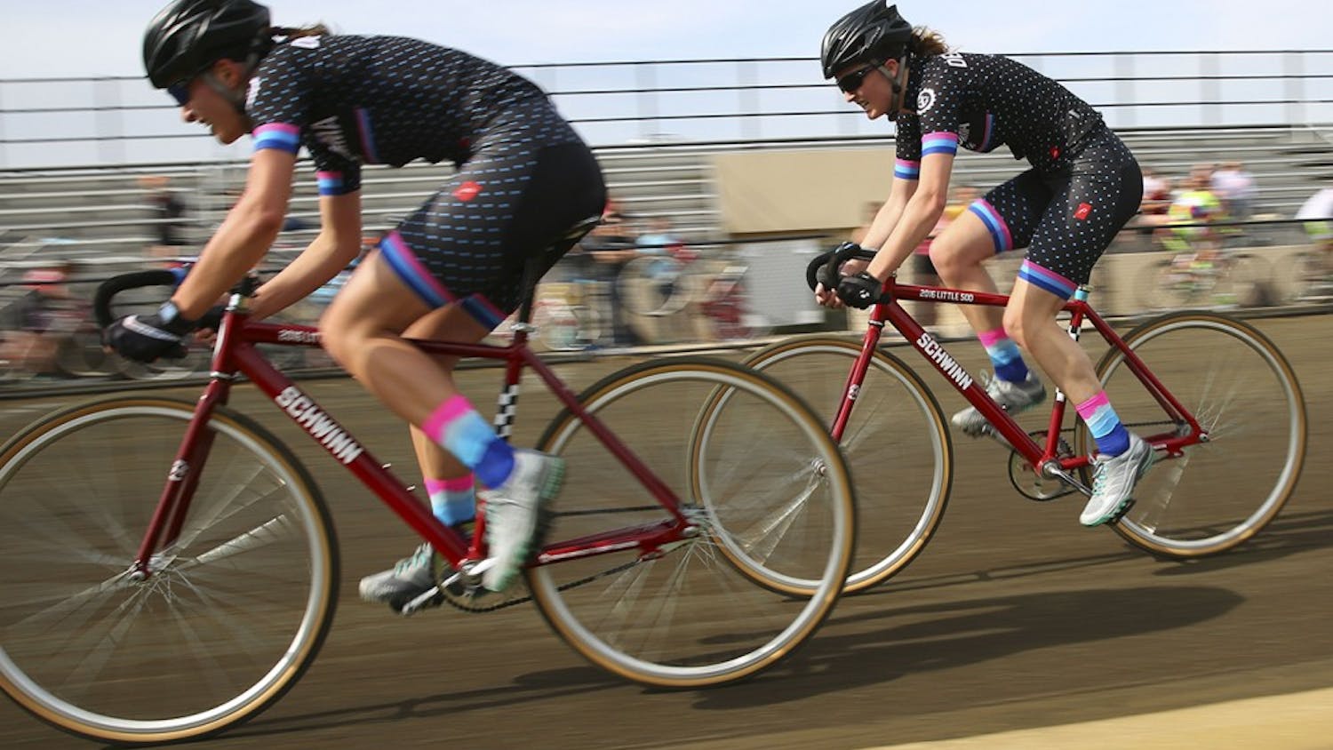 Delta Gamma competes in Team Pursuit, the final event of the 2017 Spring Race Series.  DG faced off against Theta at Bill Armstrong Stadium Sunday. 
