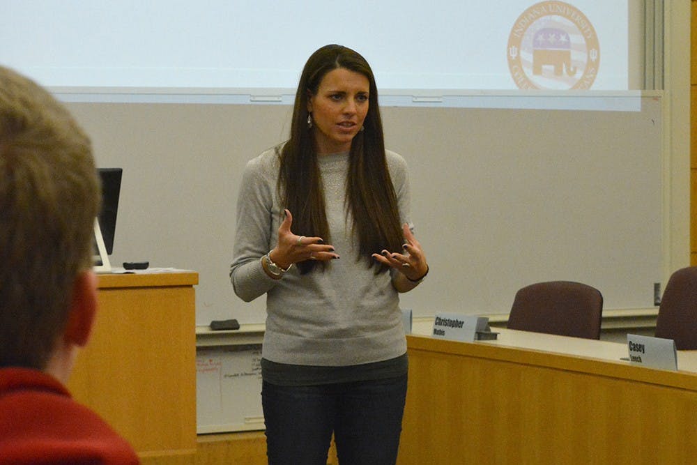 La Porte mayor Blair Milo speaks with College Republicans at IU on Monday Night about her experiences as a woman in politics. First elected when she was 28, Milo is one of the city's youngest mayors ever.