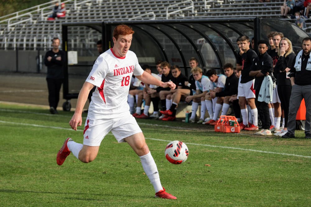 <p>Then-junior forward Ryan Wittenbrink goes to kick the ball against Northwestern on Nov. 10, 2021, at Bill Armstrong Stadium. The team will play an exhibition game against DePaul University on Aug. 12.</p>