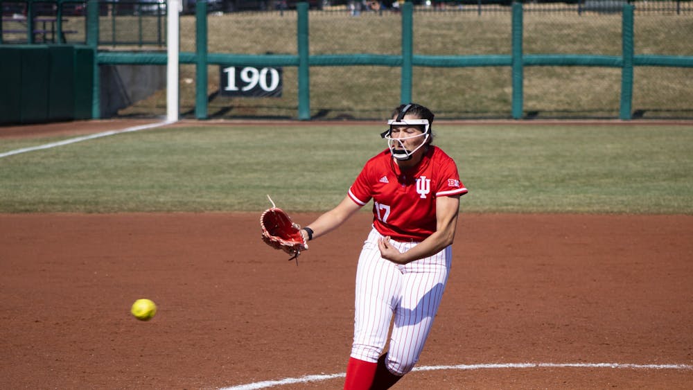 Freshman pitcher Heather Johnson throws a pitch against Western Illinois University on March 5, 2022. Indiana had three wins and one loss over the weekend.