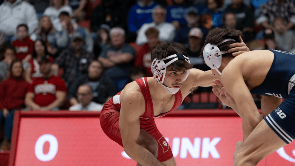 Freshman Henry Porter comes out with a 9-7 win against Penn State on Feb. 5, 2023, at Wilkinson Hall. Indiana lost matches to Michigan and Michigan State this weekend.