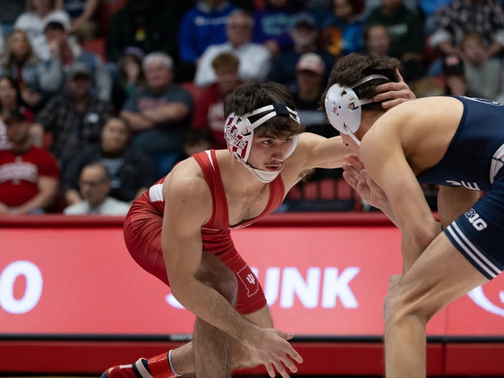 Freshman Henry Porter comes out with a 9-7 win against Penn State on Feb. 5, 2023, at Wilkinson Hall. Indiana lost matches to Michigan and Michigan State this weekend.