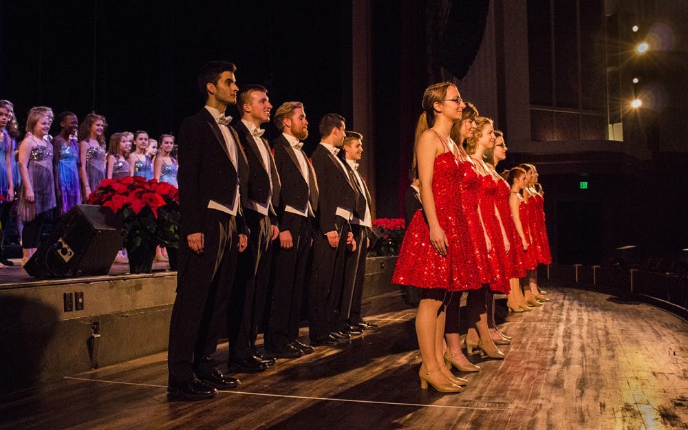 The singing hoosiers rehearse for The Chimes of Christmas performance on Thursday, Dec. 3, 2015. 