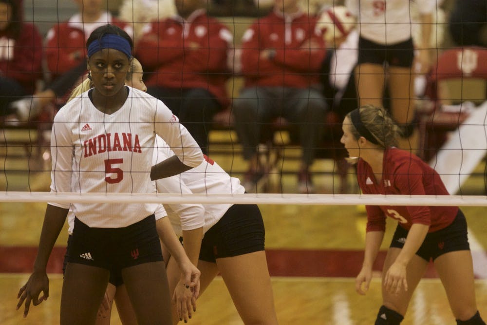 Then-Sophomore Jazzmine McDonald sets up before a play during a game against Rutgers on November 11, 2014 in University Gym.