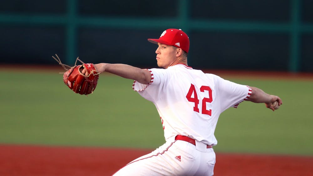 Redshirt senior Grant Sloan prepares to pitch March 4 against Purdue at Bart Kaufman field. IU will compete against the University of San Diego on March 6-8 at home. 