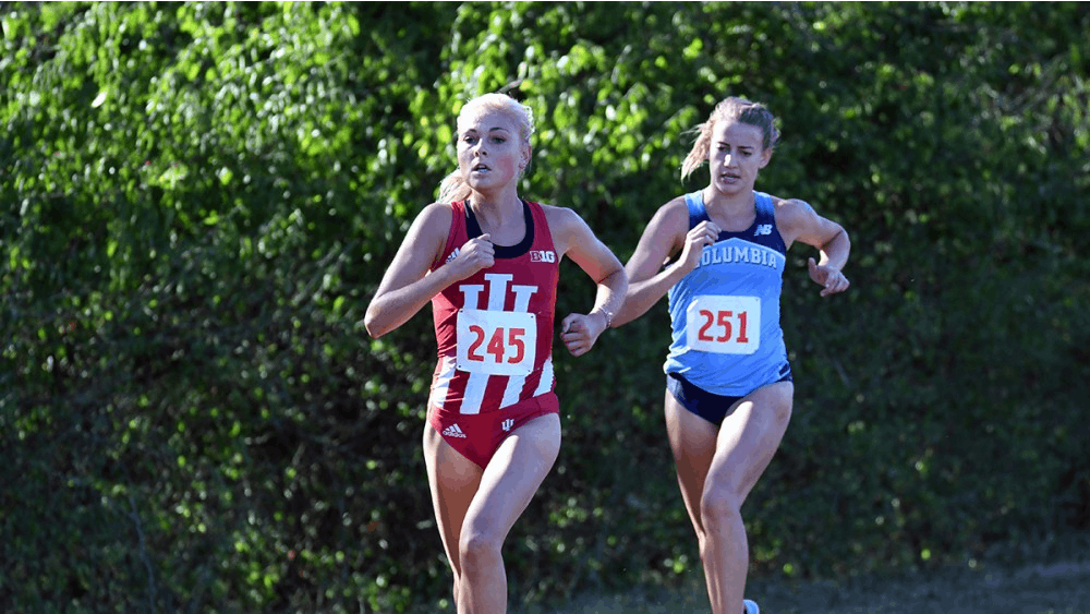 Then-junior, now senior, Maggie Allen runs in the Sam Bell Invitational on Sept. 30, 2017, at the IU Championship Cross-Country Course. Allen and the Hoosiers qualified for the NCAA Championships.&nbsp;