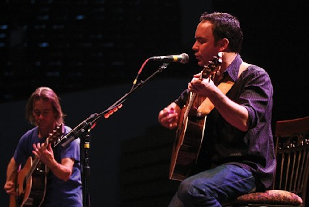 Dave Matthews and Tim Reynolds perform Sunday evening in Assembly Hall, to support Senator Barack Obama's campaign. Matthews and Reynolds are one of many celebrities that have visited Bloomington to promote a candidate for this year's election.