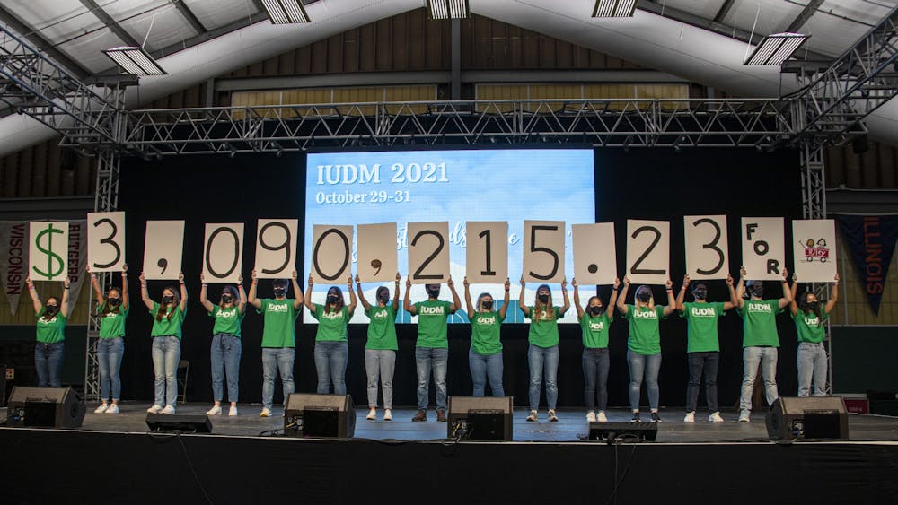 IU Dance Marathon participants reveal the amount raised at the closing of IU Dance Marathon on Oct. 31, 2021, at the IU Tennis Center. The fundraising efforts go to Riley Hospital for Children in Indianapolis, Indiana.