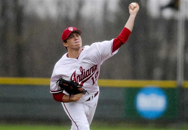 Junior pitcher Matt Bashore throws to a Chicago State batter on Tuesday at Sembower Field. The Hoosiers won 2 out of 3 in a series against the Illinois over the weekend.