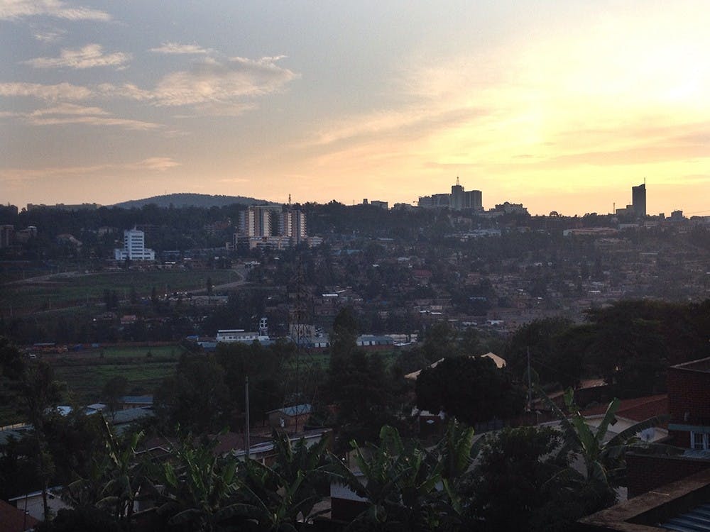 The sun sets over Kigali, Rwanda.